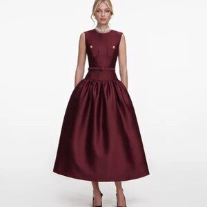 Self-Portrait Burgundy Taffeta Midi Dress New Without Tags Size 4